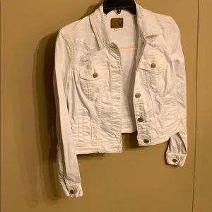 American Eagle White Distressed Denim Jacket